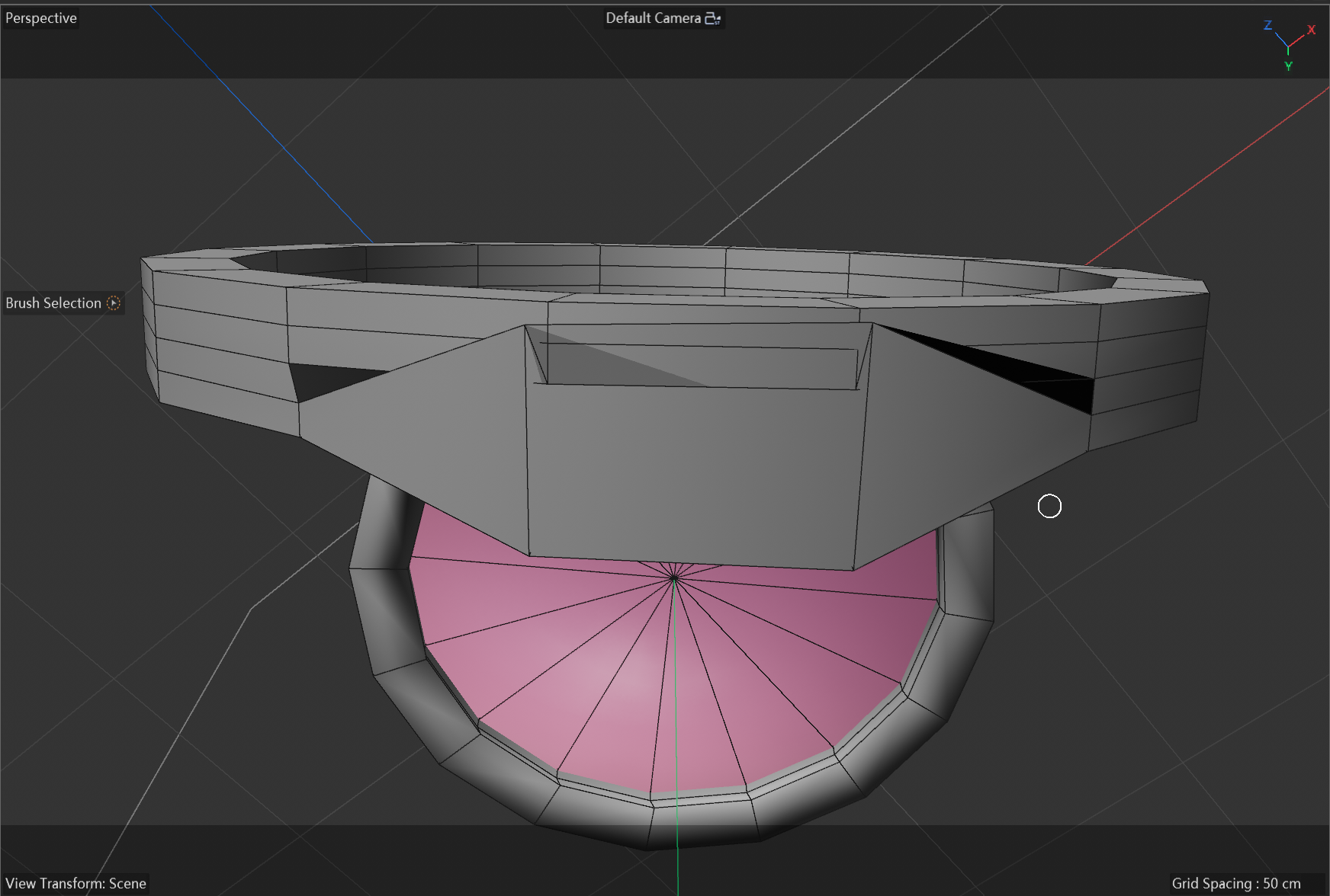 This is the top surface of the blush compact lid (where the latch is located); this is my initial attempt to create the shape of the latch.